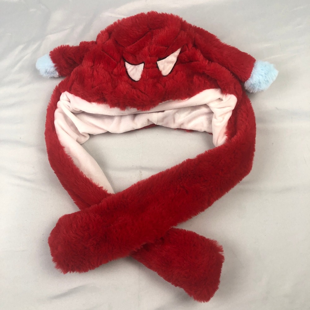 Spider-Man Moving Ear Hat Plush Red Faux Fur Superhero Cosplay Flap Cap